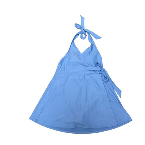 J. Crew NEW Halter Wrap Swim Dress Swimsuit Light Blue Size 6 - Picture 5 of 12
